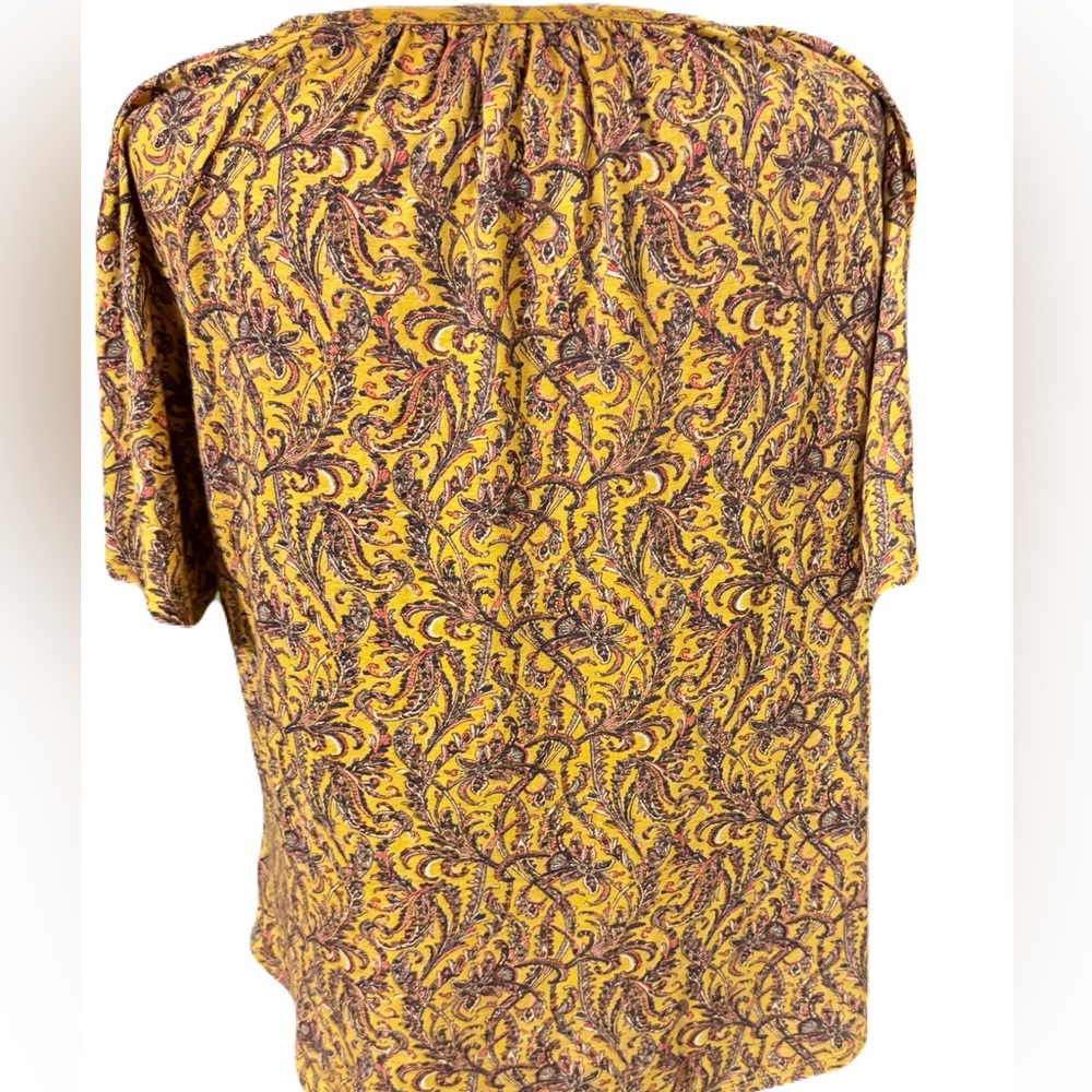 Lucky Brand Smocked Paisley Top Size S/P Mustard Yellow Boho Cotton Modal Blouse - Picture 7 of 10
